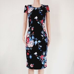 Betsey Johnson Blue Floral Cap Sleeve Scuba Sheath Dress Size 10